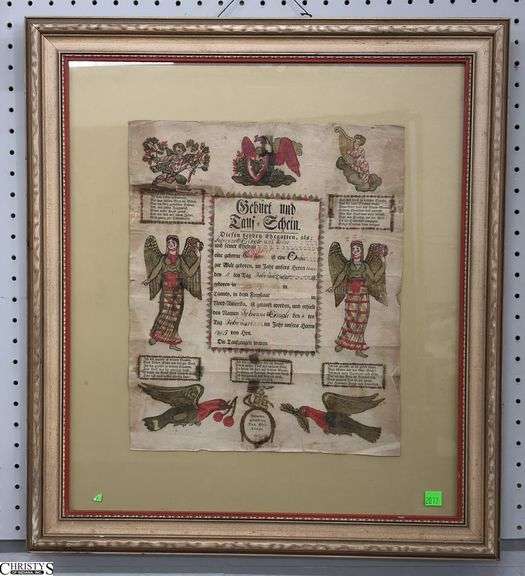 1817 Framed German Birth Certificate - 22.5" x 25" image