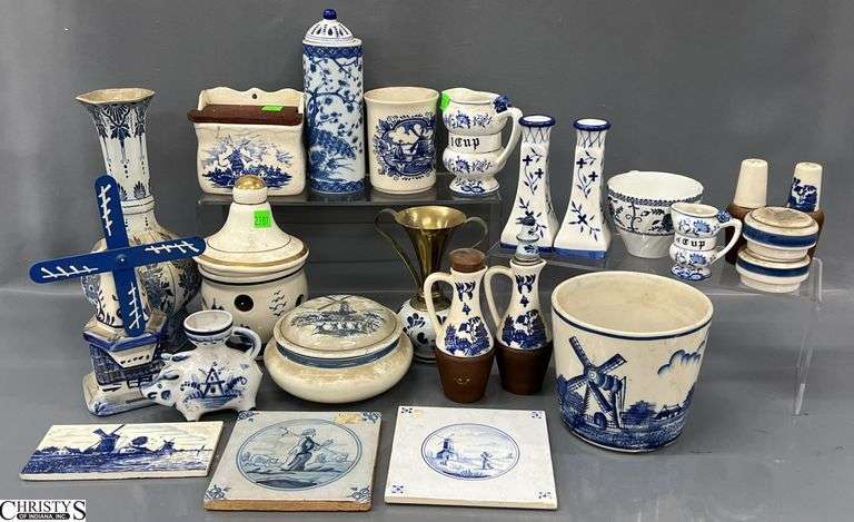 Blue and White Vases, Tiles, Dishes - Delft, Nanco, Gzhel, and Others - 10.5" of tallest image