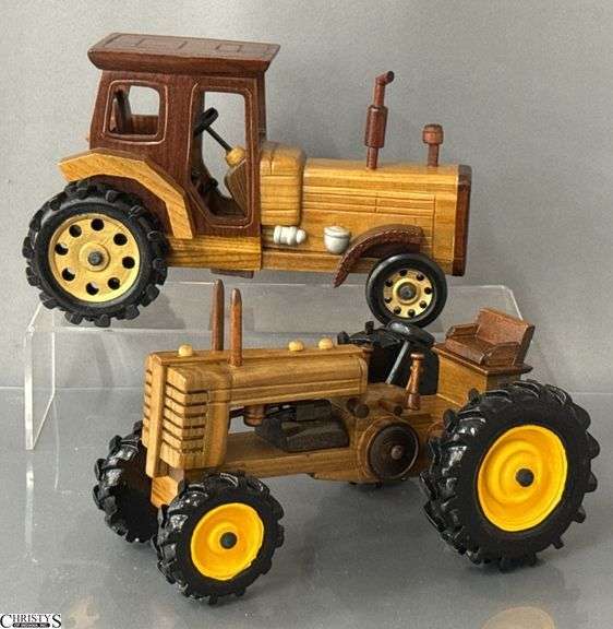 2 Wooden Tractors Tallest 6.5" image