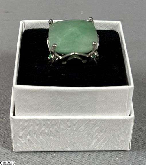Sterling Silver Ring with a Large Jade Stone in a White Gift Box image