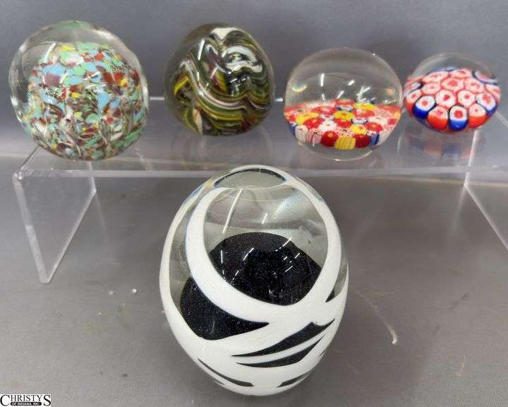 5 Art Glass Paperweights - 4.5" of tallest image
