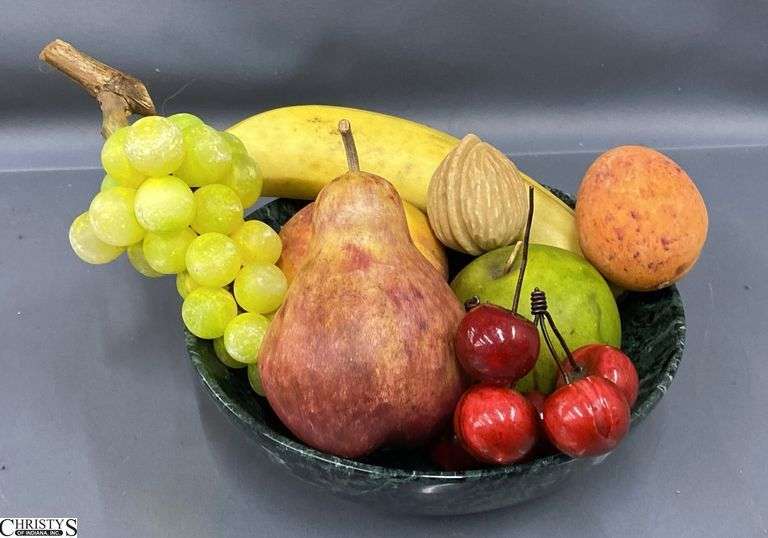 Mineral Bowl With Alabaster or Stone Like Fruit, Heavy, Banana Longest 8.5" image
