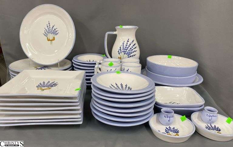 48pcs of Zeller Keramik Fleur de Provence Lavender Dishes, Dinner Plates, Mugs, Soup and Salad Bowls, Pitcher Tallest 8.75" image