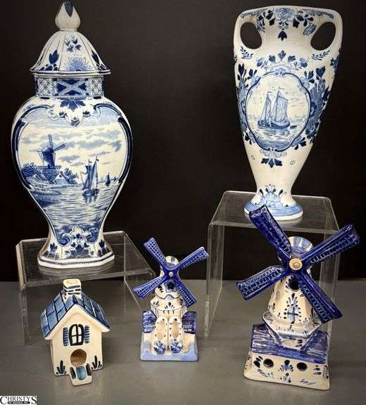 5pcs Blue and White Delft China - 10.5" of tallest image