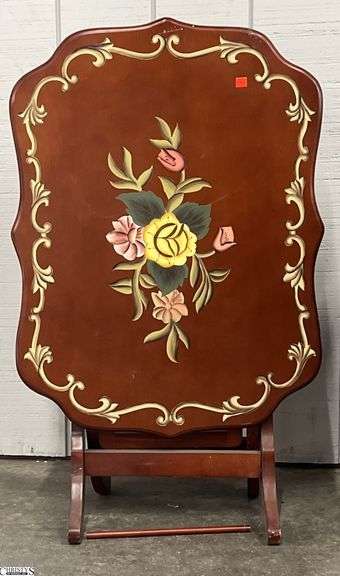 Floral Motif Folding Side Table/Tray - 24" x 31" - frame needs repair image