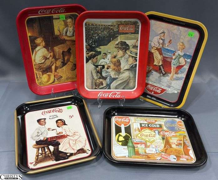 5 Coca Cola Metal Trays - 10.5" x 14" of largest image