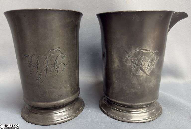 2 Pewter Tankards One Tavern, One Stamped VR189 image