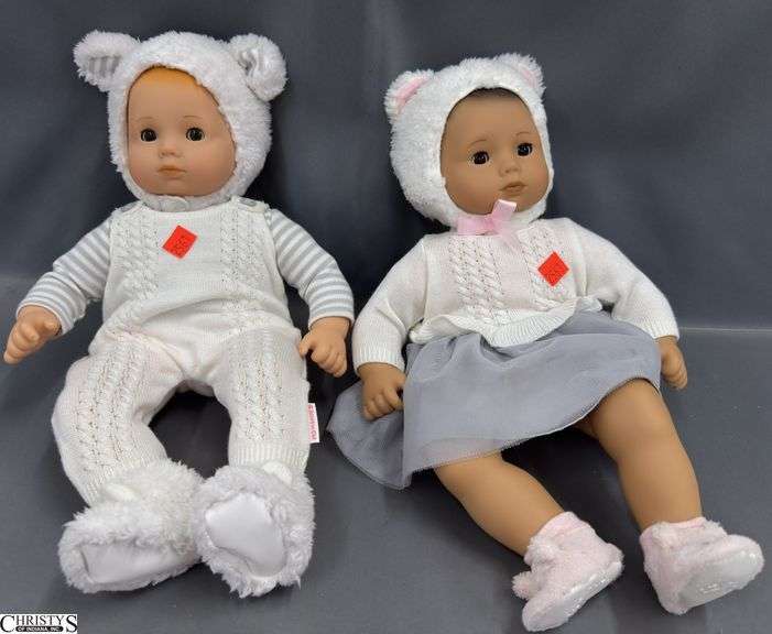 2 American Girl Baby Dolls, Bear Hats, Pants and Dress image