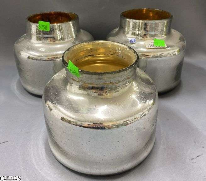 3 Metallic Silver Candle Holders 6.5x6.5" image
