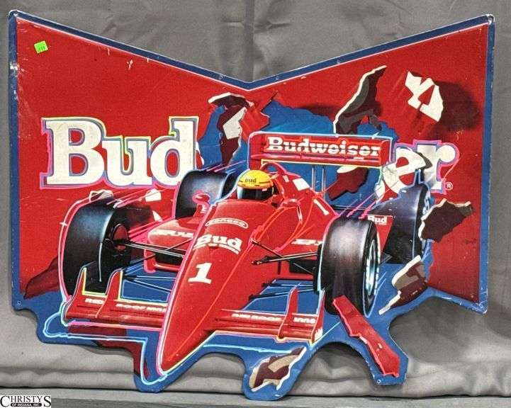 Metal Bud Indy Car Sign 34.5x29 image
