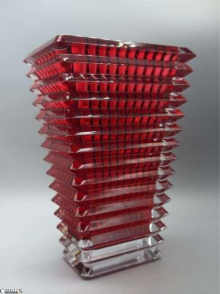 Baccarat Eye Vase, Red, Rectangular 7.75" Tall image