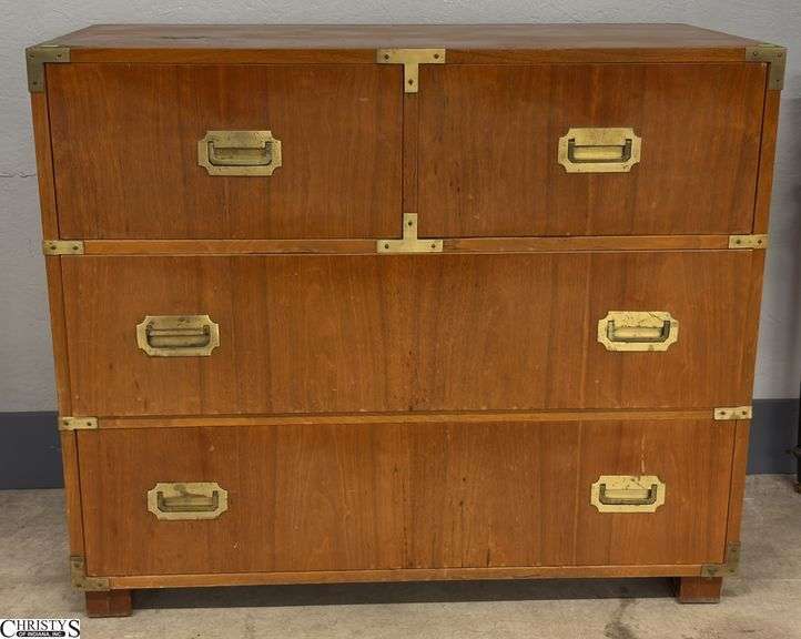 Baker Furniture Campaign 4 Drawer Chest - 38" x 19" x 32" - some finish wear image