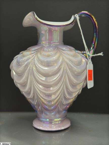 Fenton 95th Anniversary Lilac Lavender Iridescent Drape Pitcher 7.5" image