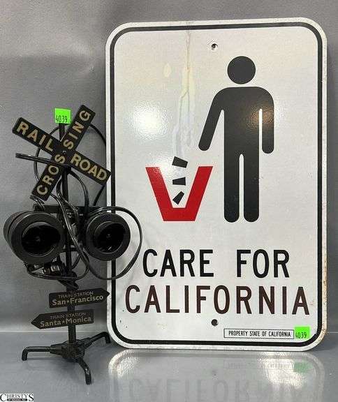 Plastic Railroad Crossing Light 13" Tall, Metal Care For California 12x18 image