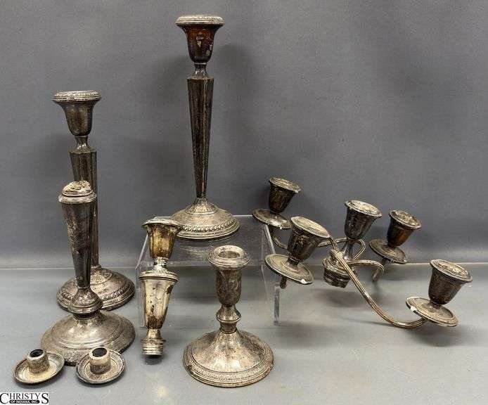 Weighted Sterling Silver and Sterling Silver Candelabra Pieces - 10" of largest image
