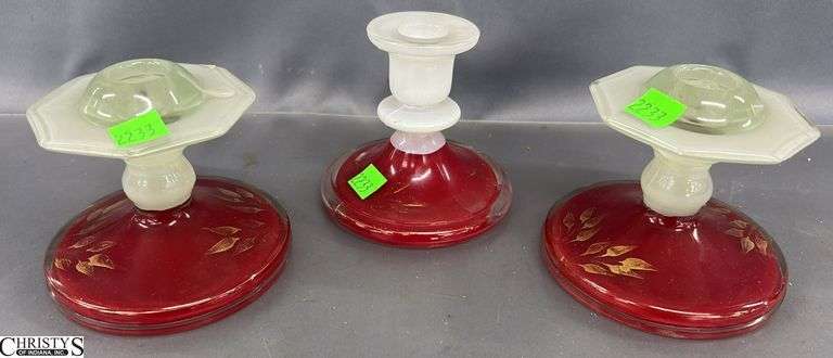 3 Red Glass Accent Candlesticks - 4.5" x 4" of largest image