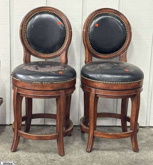 2 Contemporary Swivel Bar Stools - 41" T - 24" seat of each, wear and damage to upholstery image