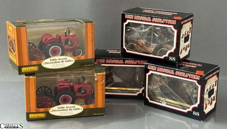3 Copper Sculptures in Box, 2 Tractor Lemax Village Collection image