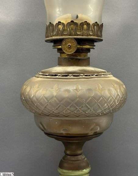 3 Oil Lamps, Painted and Metal Bases, Tallest 24"