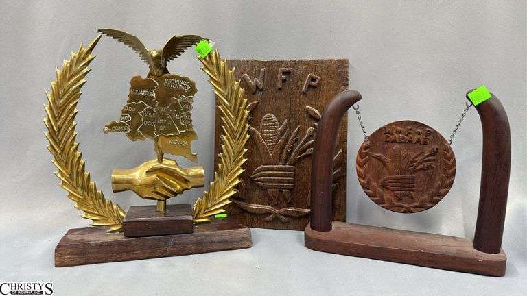 WFP Honors Gifts, Brass on Crest is Sharp, Wooden Medallion and Plaque image