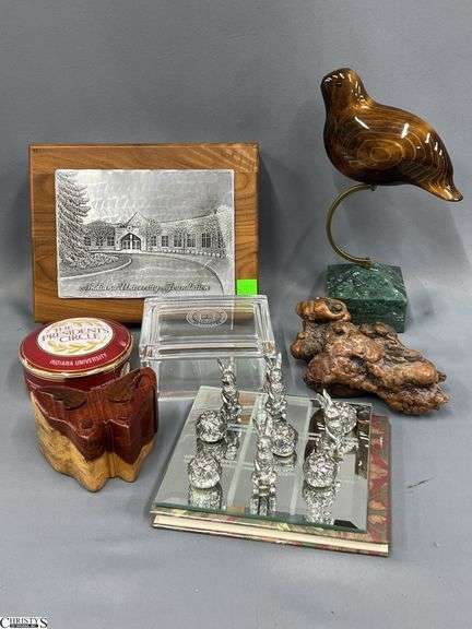 Indiana University Foundation Keepsake Box, Wooden Puzzle Box, Trinket Box, Small Pewter Tic Tac Toe, Some Wear image