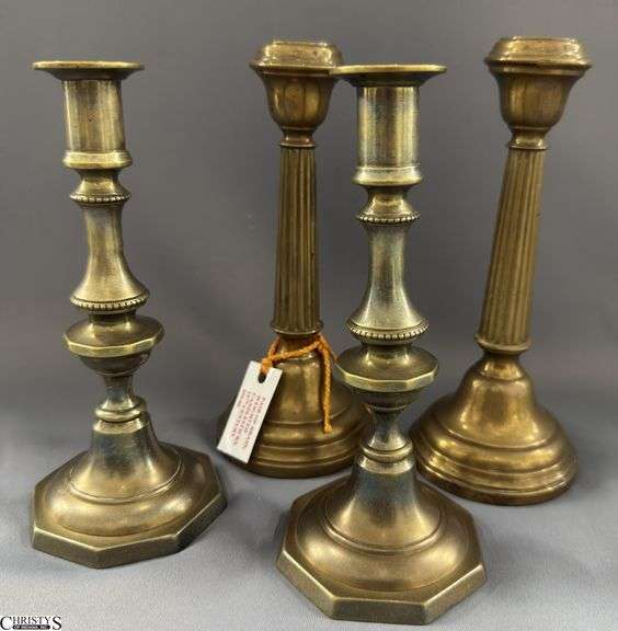 4pcs, Weighted Brass and Push Up Style Candle Sticks, Tallest 8" image