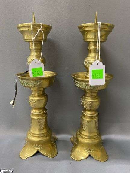 Pair of Brass Prickett Candle Sticks 12" image