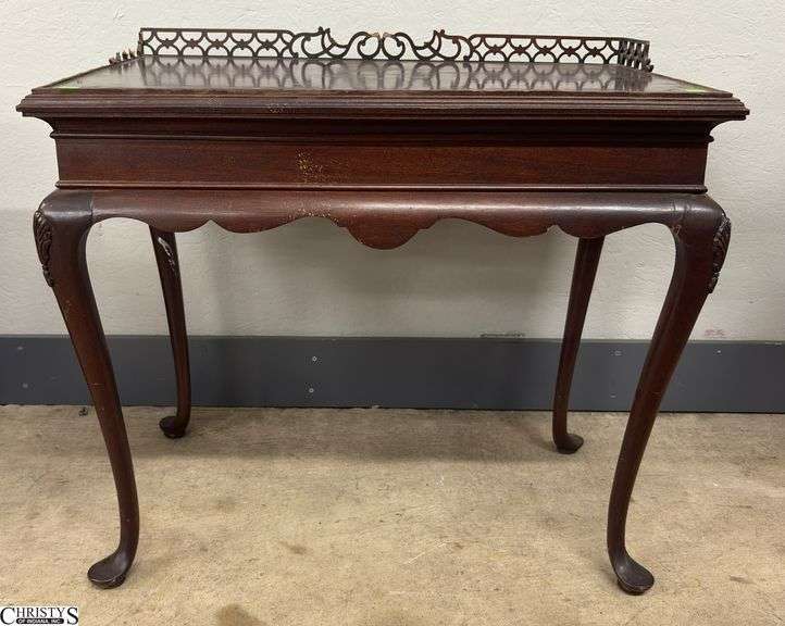 Queen Anne Style Side Table - Damaged Fretwork Trim - 30" x 19" x 27" image