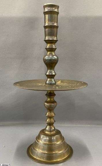 Brass Candle Holder With Drip Tray, 16" image