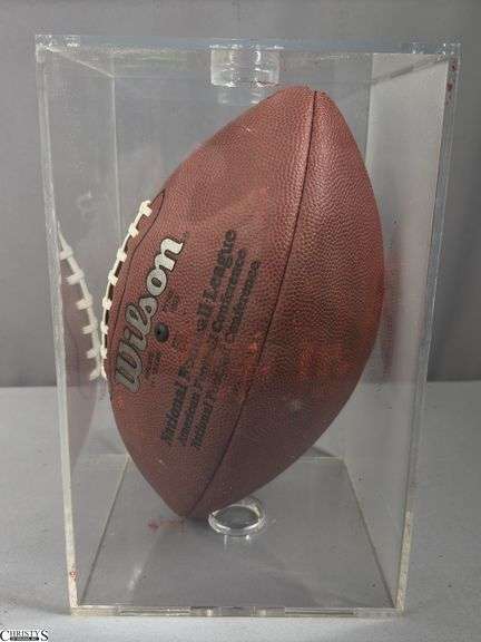 3 Footballs- One Blue NAPA Auto Parts and 2 Wilson National Football League.  One Wilson has autographed but they are fading and can not be read.  The other Wilson ball is in a display case.