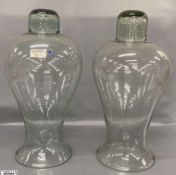 2 Large Glass Candle Holders, 16" image