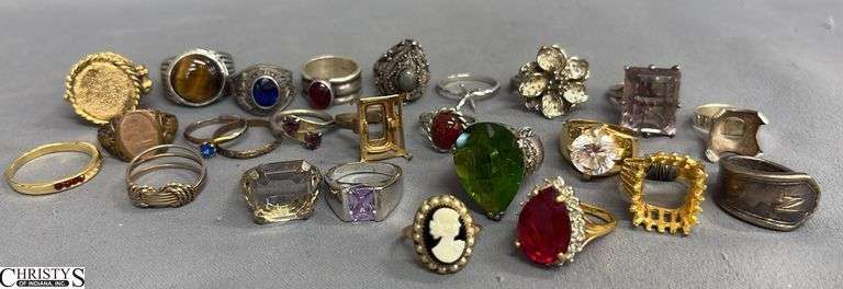 25 Rings.  2 Are Marked 925.  4 are Missing a Stone. image