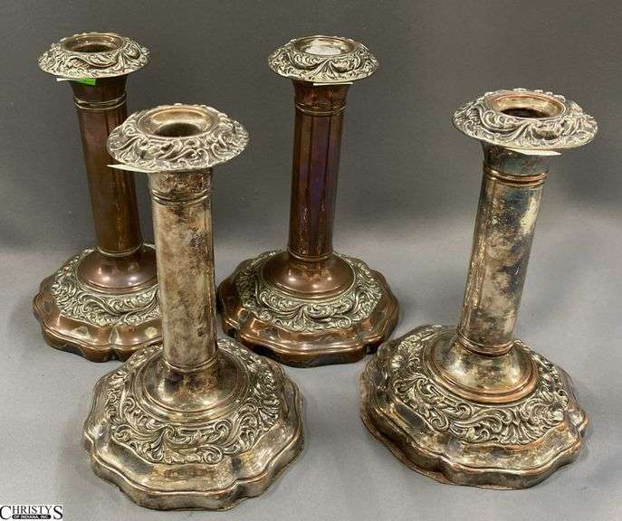 4 Silver Plated Candle Sticks 7" image