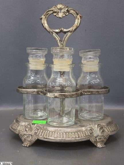 Silverplate & Glass Cruet Set - 8" T image