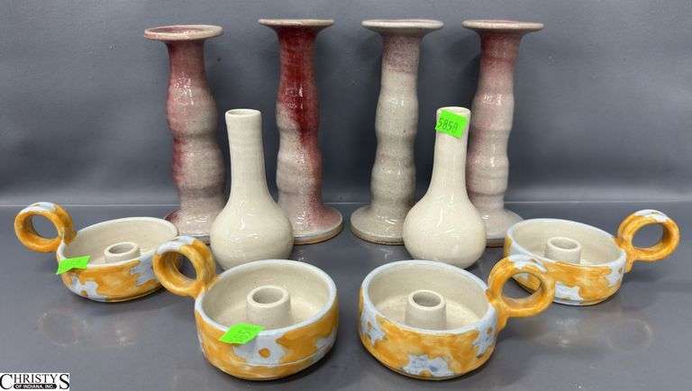 10 Pottery Chamber Sticks and Bud Vases 5" image