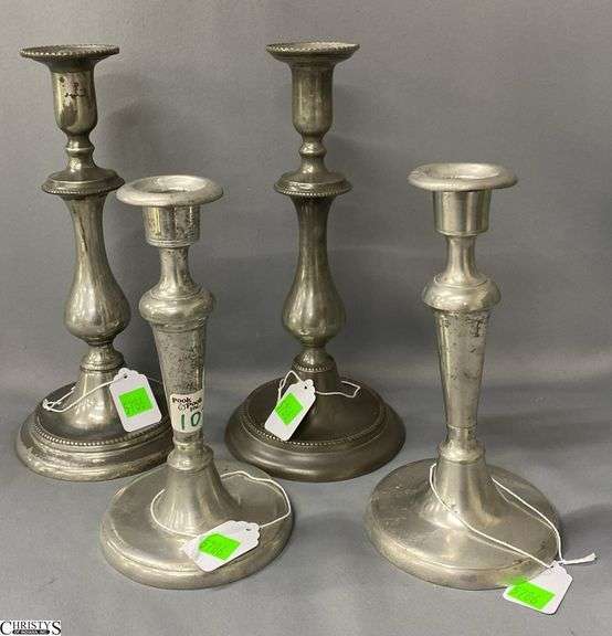 4pcs Pewter Candle Sticks, Tallest Darker in Tone 11" image