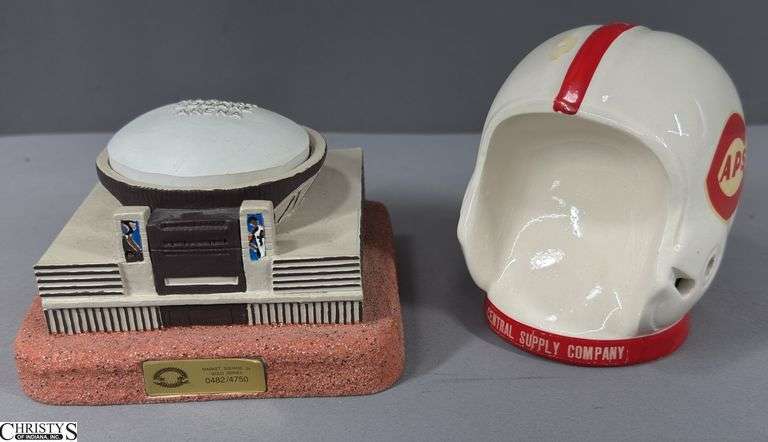Sports Collectors Guild Officially Licensed Limited Edition Market Square Area Figure Gold Series 0482/4750 and an Old Indianapolis Capitals Caps Pro Football Team Helmet Bank Central Supply Company image