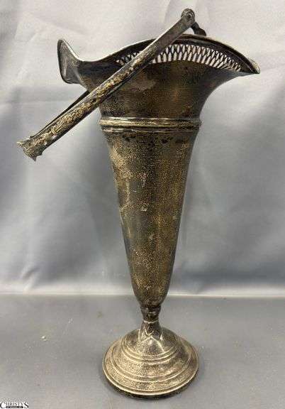 Sterling Silver Trumpet Basket Weighted Vase - 19" to top of handle image