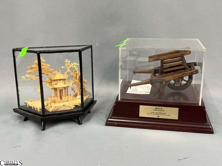 Chinese Cork Carving, and Display Of Wheel Barrow image