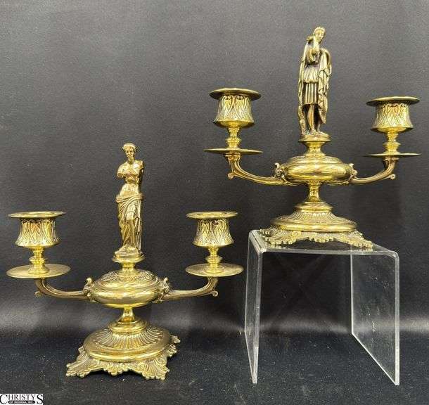2 Figural Ladies Brass Double Flame Candle Holders7.5" Wide 7" Tall image
