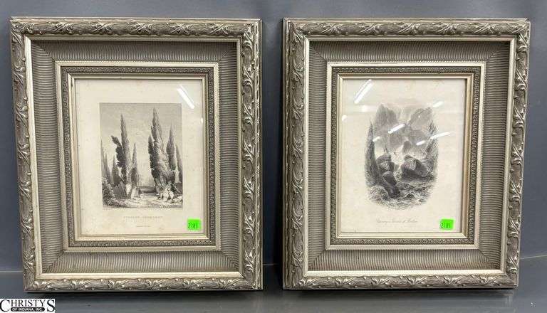 2 Ornate Framed Bookplate Etchings - 14.5" x 16.5" of each frame image