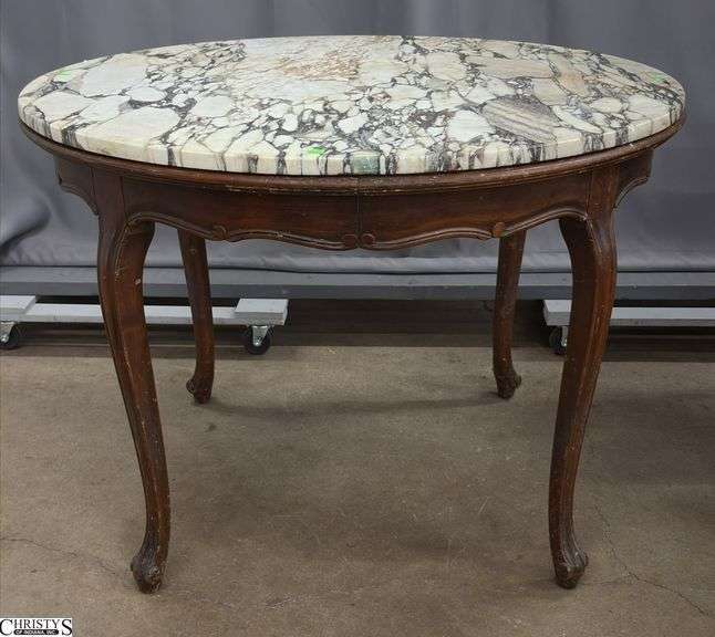 French Provincial Marble Top Round Table - 43" x 31" - Marble is damaged image