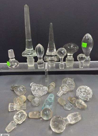 Assorted Crystal and Glass Decanter Stoppers - 9.5" of largest image