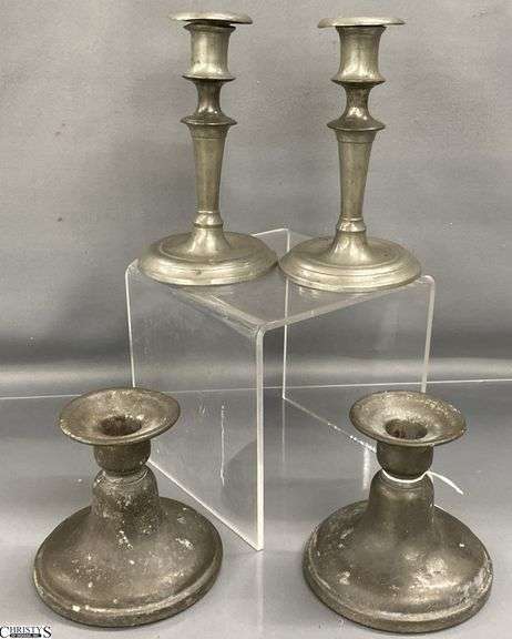4pcs, 2 Pair Pewter Candle Sticks, Tallest 6" image