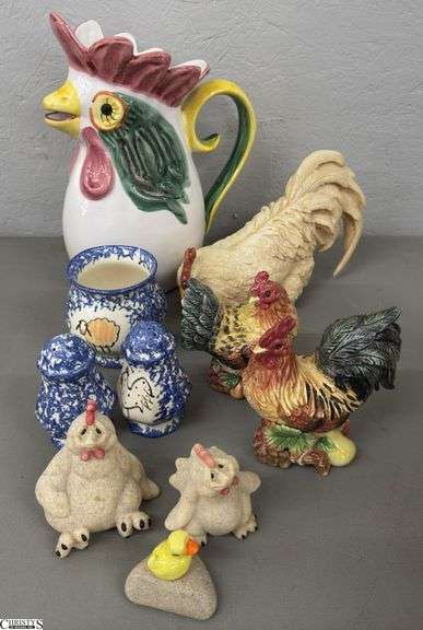 Rooster Decor, Portugal Pitcher Tallest 11.5", Shelf Sitter, Salt and Peppers, Quarry Critters Cheeks image