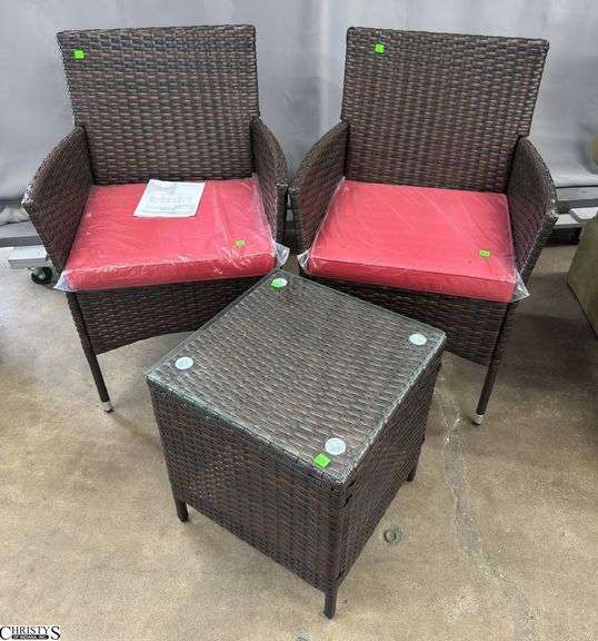 3pcs PatioJoy Patio Chairs and Ottoman - 22" x 32" - 18" seat of each chair image