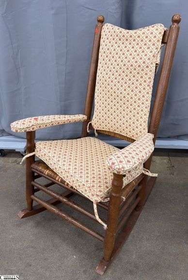 Rocking Chair With Damaged Rush Woven Seat and Cushions 28x33x43" image
