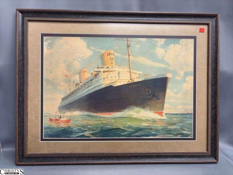 SS Bremen German Ocean LinerFramed Print after William J. Aylward - 33" x 24.5" image