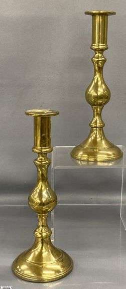 Pair of English Brass Baluster Candle Holders 10" image