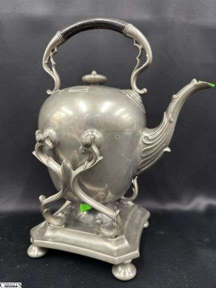 Pewter Tea Pot with Damaged Stand10.25x14" image